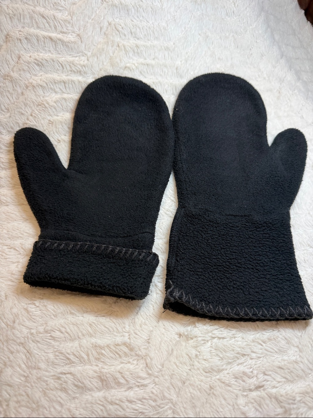 L.L. BEAN Vintage Warm Winter Cuffed Black Fleece Gloves Large